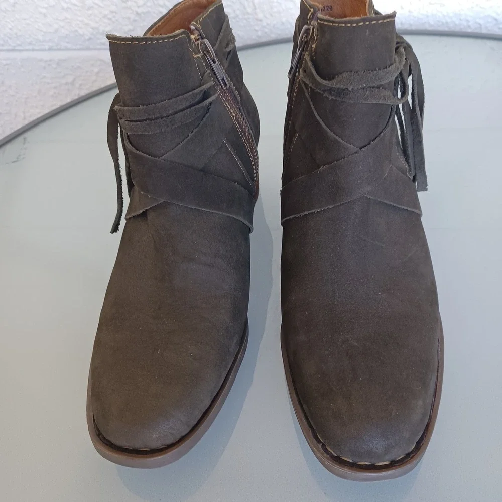 Born Olive Suede Wrap Tie Ankle Boots - Picture 4 of 11